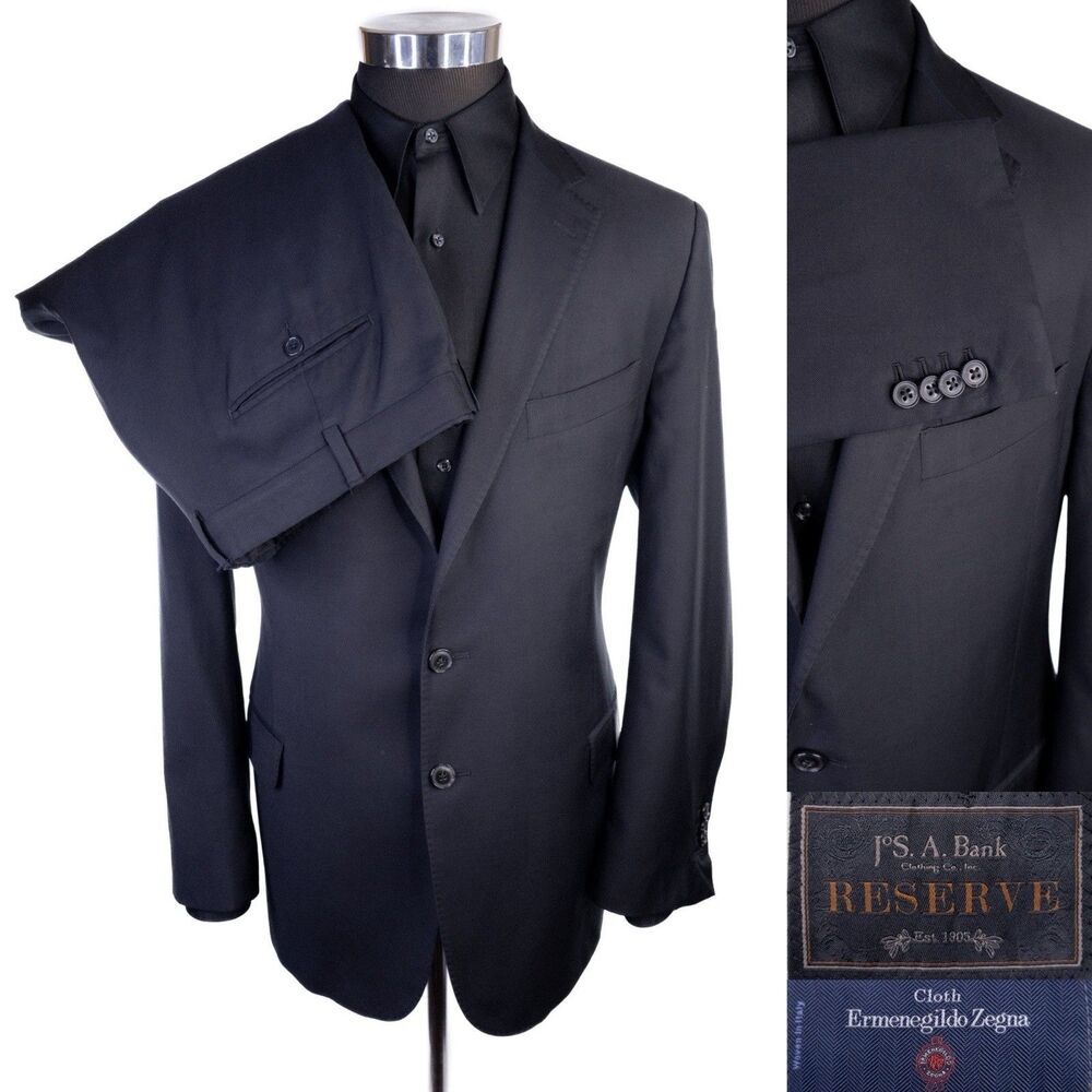 Jos A Bank RESERVE X Ermenegildo Zegna 2-Pcs Suit Blazer Sz 43R Pants 41X28 Wool